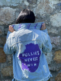 Domestic Violence Awareness Bullies Never Win Jean Jacket - altruesm