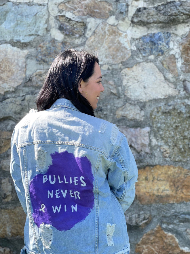 Domestic Violence Awareness Bullies Never Win Jean Jacket - altruesm