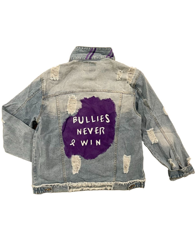 Domestic Violence Awareness Bullies Never Win Jean Jacket - altruesm