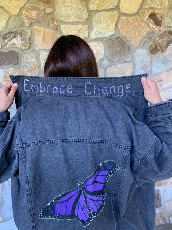 Domestic Violence Awareness Butterfly Jean Jacket - altruesm