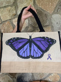 Domestic Violence Awareness Butterfly Jute Tote Bag - altruesm