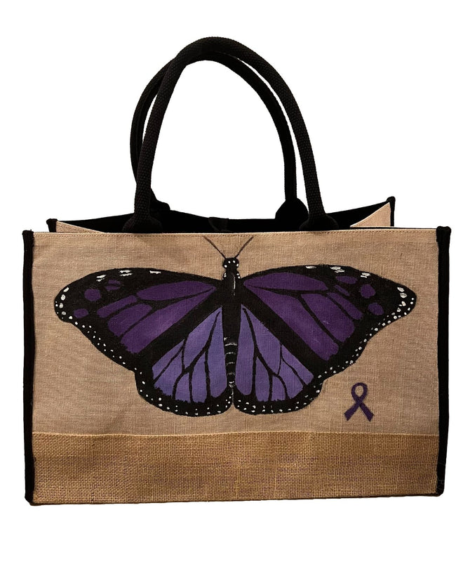 Domestic Violence Awareness Butterfly Jute Tote Bag - altruesm