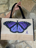 Domestic Violence Awareness Butterfly Jute Tote Bag - altruesm