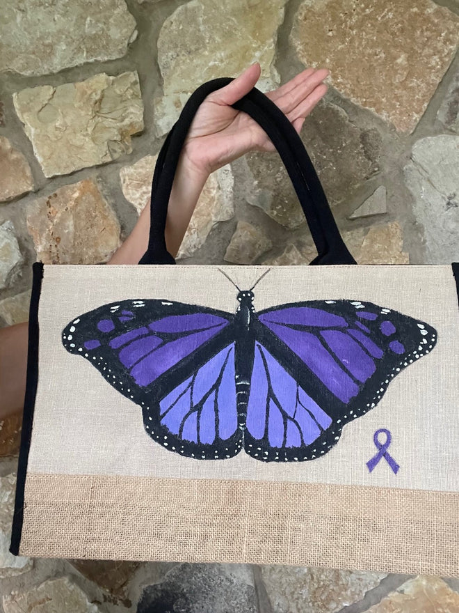 Domestic Violence Awareness Butterfly Jute Tote Bag - altruesm