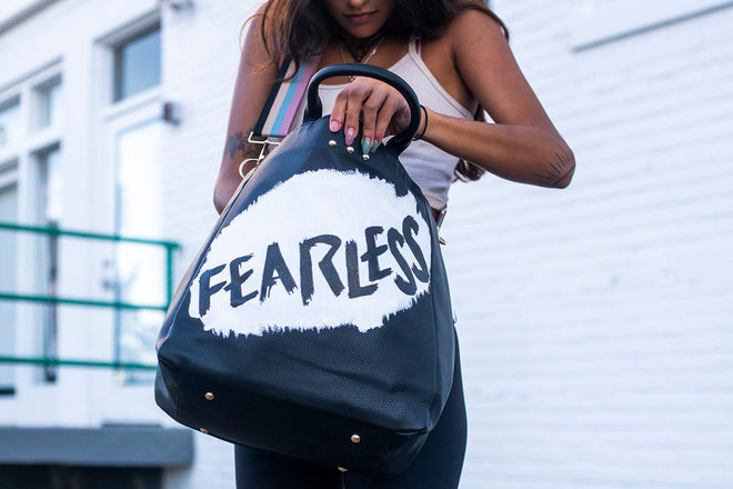 Fearless Custom Hand - Painted Black Tote Bag - altruesm