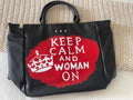 Keep Calm & Woman On Custom Hand - Painted Black Tote Bag - altruesm