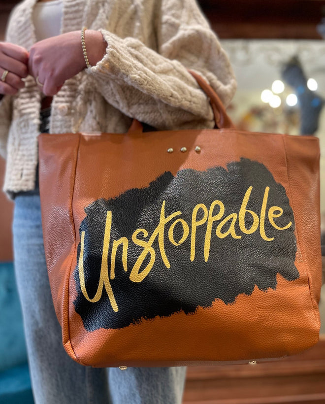 Unstoppable Gold Script Brown Tote Bag - altruesm