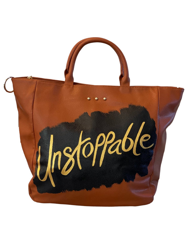 Unstoppable Gold Script Brown Tote Bag - altruesm