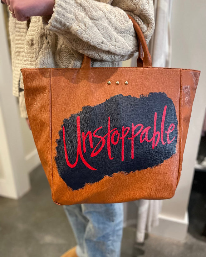 Unstoppable Red Script Brown Tote Bag - altruesm