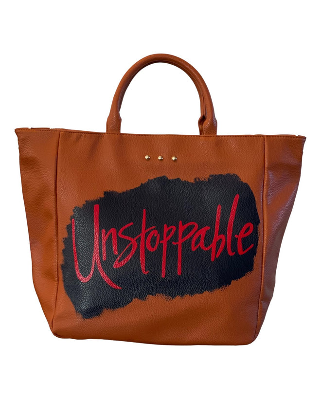 Unstoppable Red Script Brown Tote Bag - altruesm